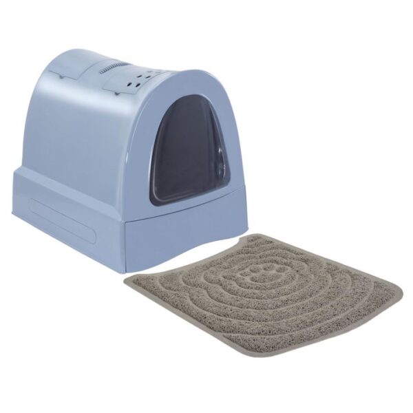 sparpack katzentoilette mit schublade tragegriff staufach blau vorlegematte