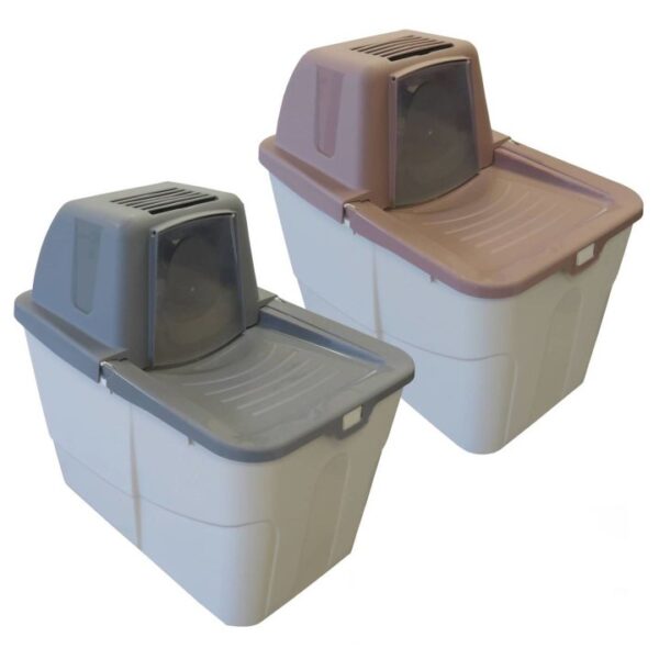 2er sparpack katzentoilette katzenklo sofia close mit einstieg von oben 1 x grau 1 x beere