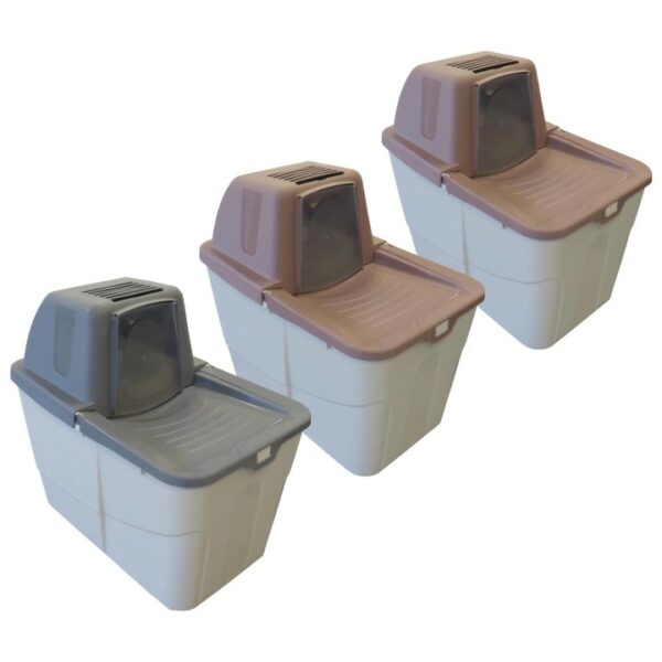 3er sparpack katzentoilette katzenklo sofia close mit einstieg von oben 1 x grau 2 x beere