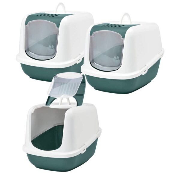 3er sparpack xxl katzentoilette nestor jumbo weiss dunkelgruen 665 x 485 x 465 cm