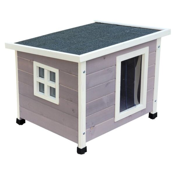 b ware outdoor katzenhaus katzenhoele katzenhuette mit schwingtuer aus lamellen 685 x 54 x 515 cm grau weiss