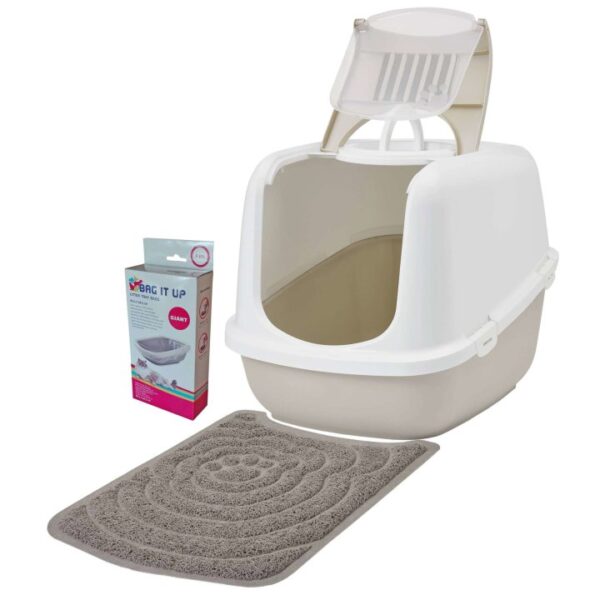 deluxe sparpaket katzentoilette nestor jumbo weiss beige vorlegematte beutel