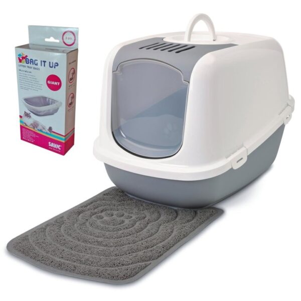 deluxe sparpaket katzentoilette nestor jumbo weiss grau vorlegematte beutel