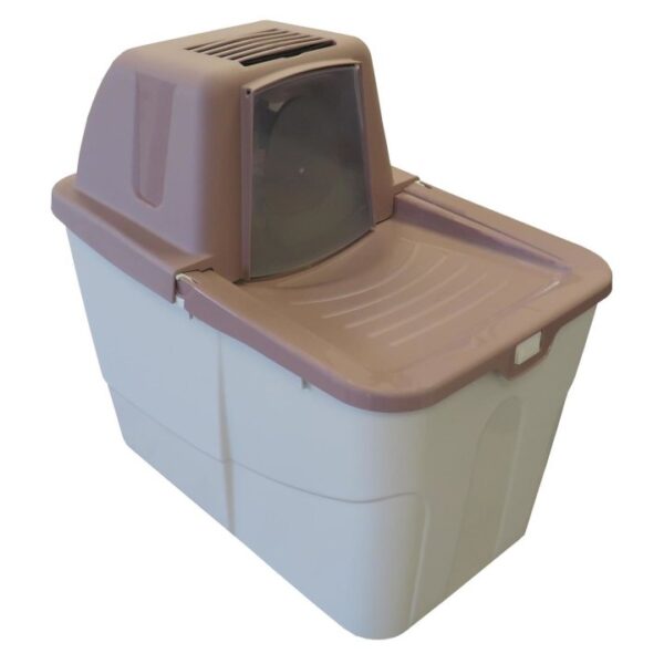 katzentoilette katzenklo sofia close mit einstieg von oben und haube beerenfarben beige 58 x 39 x 56 cm