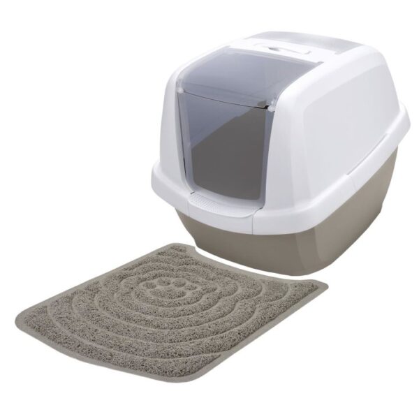 sparpack katzentoilette katzenklo haubentoilette mit aufstellbarer schwingtuer weiss grau inkl vorlegematte