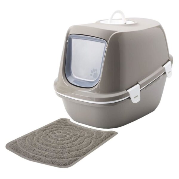 sparpaket katzentoilette reina mit sieb vorlegematte warmgrey weiss