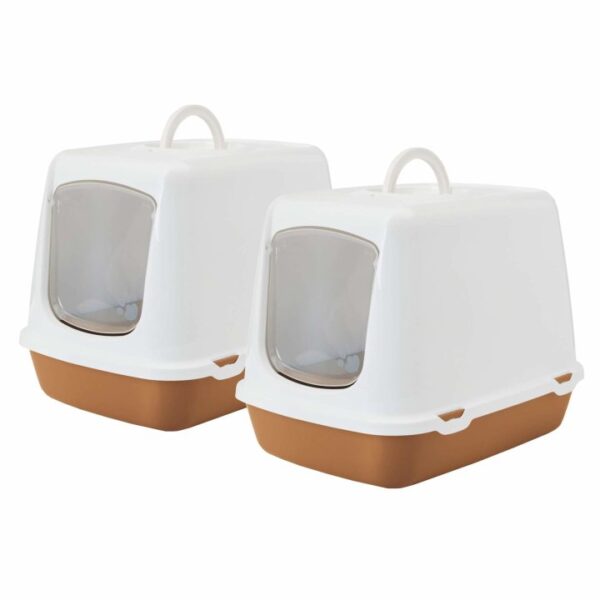 2er Sparpack Katzentoilette Haubentoilette OSCAR weiss-braun 50 x 37 x 39 cm (14,99 € pro 1 Stück)