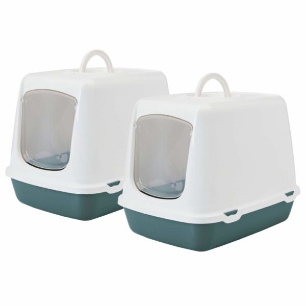 2er Sparpack Katzentoilette Haubentoilette OSCAR weiss-grün 50 x 37 x 39 cm (14,99 € pro 1 Stück)