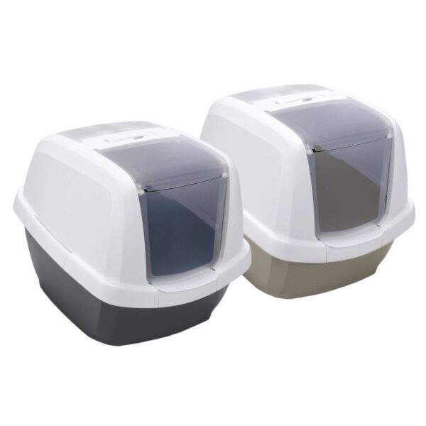 2er Sparpack Katzentoilette Katzenklo Haubentoilette weiss-grau + weiss-schwarz 65 x 47,5 x 47 cm (27,49 € pro 1 Stück)