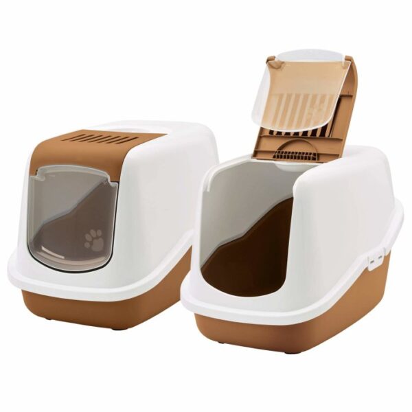 2er Sparpack Katzentoilette NESTOR Haubentoilette in braun-weiss 56 x 39 x 38,5 cm (22,50 € pro 1 Stück)