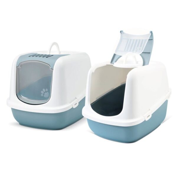 2er Sparpack XXL Katzentoilette NESTOR JUMBO weiss-blau 66,5 x 48,5 x 46,5 cm (36,00 € pro Stk)