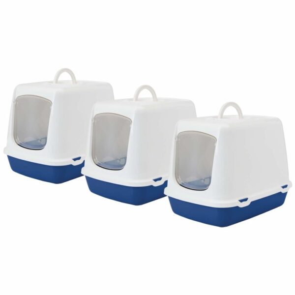 3er Sparpack Katzentoilette Haubentoilette OSCAR weiss-blau 50 x 37 x 39 cm (14,33 € pro 1 Stück)