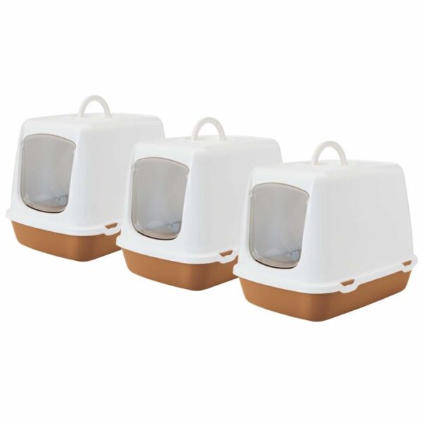 3er Sparpack Katzentoilette Haubentoilette OSCAR weiss-braun 50 x 37 x 39 cm (14,33 € pro 1 Stück)