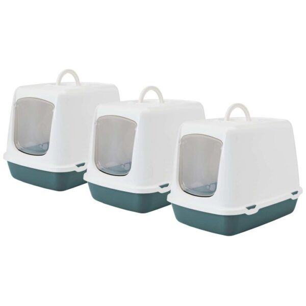 3er Sparpack Katzentoilette Haubentoilette OSCAR weiss-grün 50 x 37 x 39 cm (14,33 € pro 1 Stück)