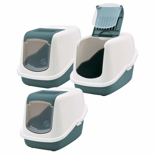 3er Sparpack Katzentoilette NESTOR Haubentoilette in grün-weiss 56 x 39 x 38,5 cm (21,66 € pro 1 Stück)