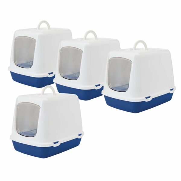 4er Sparpack Katzentoilette Haubentoilette OSCAR weiss-blau (13,75 € pro 1 Stück)