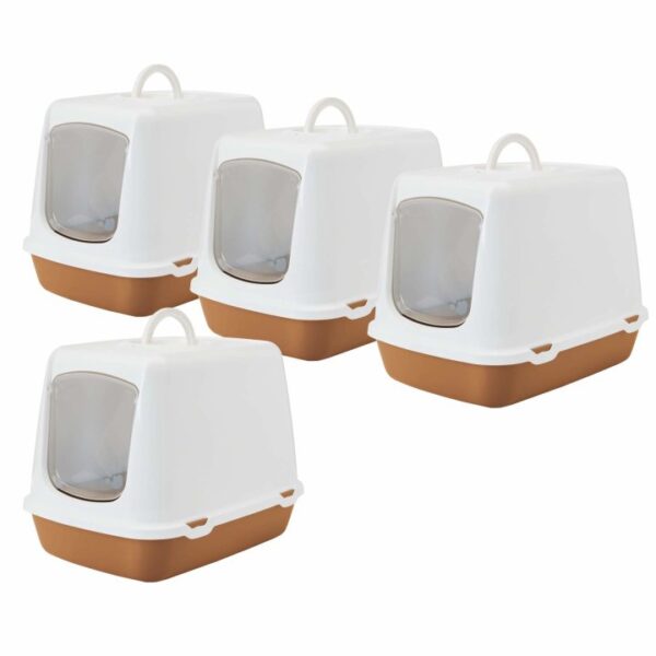 4er Sparpack Katzentoilette Haubentoilette OSCAR weiss-braun (13,75 € pro 1 Stück)