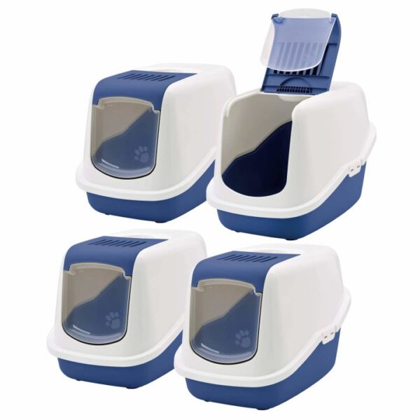 4er Sparpack Katzentoilette NESTOR Haubentoilette in blau-weiss (20,00 € pro 1 Stück)