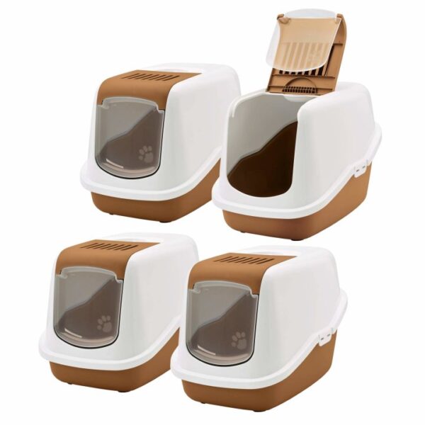 4er Sparpack Katzentoilette NESTOR Haubentoilette in braun-weiss (20,00 € pro 1 Stück)