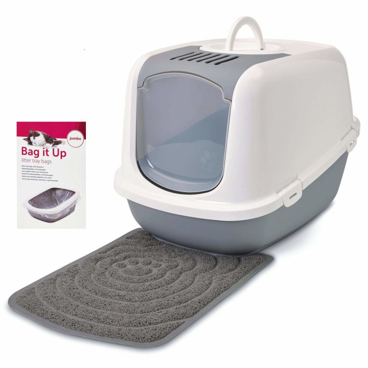 deluxe sparpaket katzentoilette nestor jumbo weiss grau vorlegematte beutel