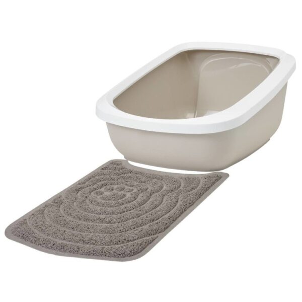 Sparpaket Katzentoilette ASEO JUMBO weiss-beige für große Katzenrassen + Vorlegematte