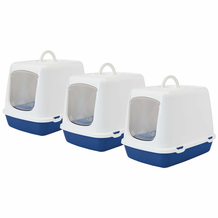 3er sparpack katzentoilette haubentoilette oscar weiss blau 50 x 37 x 39 cm