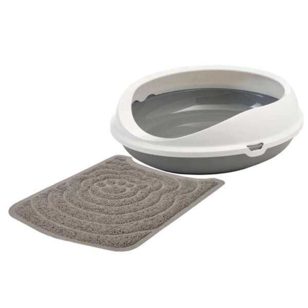 Sparpack ovale Katzentoilette Katzenklo Schalentoilette mit Rand weiss-grau inkl. Streumatte