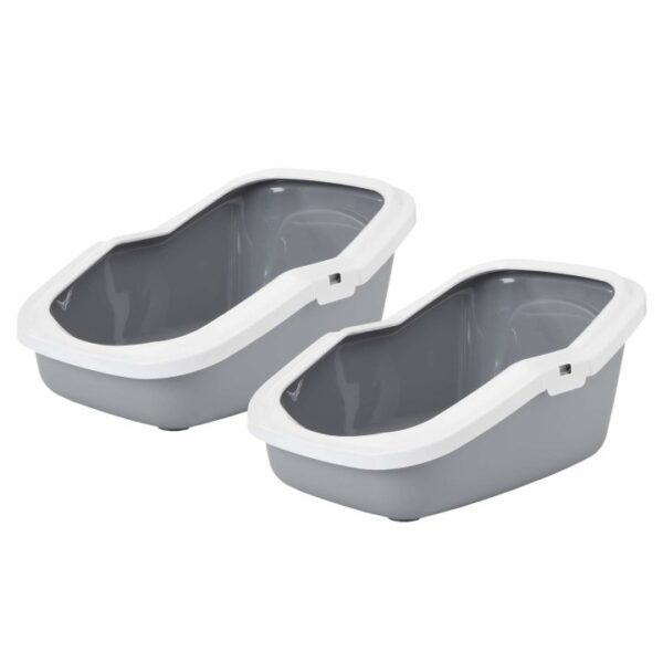 2er Sparpack Katzentoilette Katzenklo mit Rand ASEO grau-weiss (14,99 € pro 1 Stück)