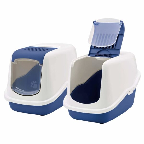 2er Sparpack Katzentoilette NESTOR Haubentoilette in blau-weiss 56 x 39 x 38,5 cm (22,50 € pro 1 Stück)