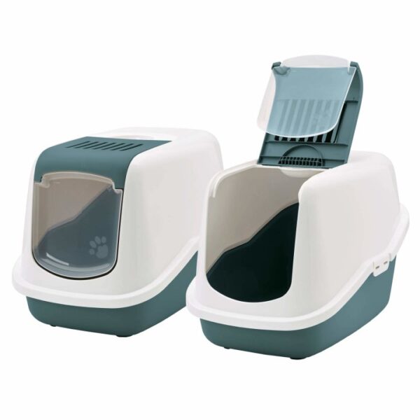 2er Sparpack Katzentoilette NESTOR Haubentoilette in grün-weiss 56 x 39 x 38,5 cm (22,50 € pro 1 Stück)