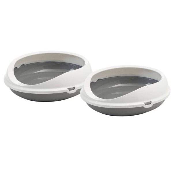 2er Sparpack ovale Katzentoilette Katzenklo Schalentoilette mit Rand weiss-grau (12,50 € pro 1 Stück)