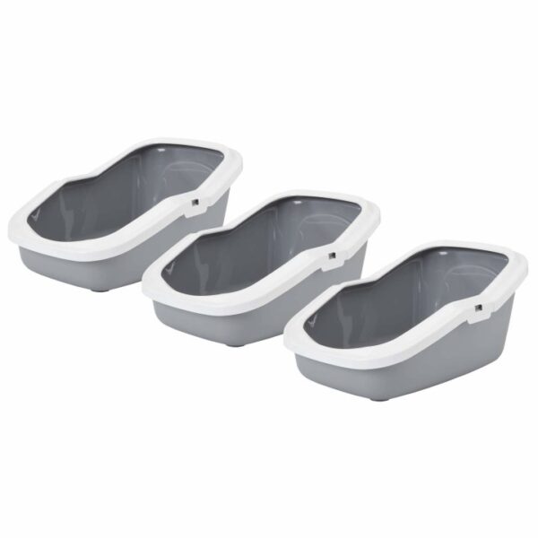 3er Sparpack Katzentoilette Katzenklo mit Rand ASEO grau-weiss (12,66 € pro 1 Stück)