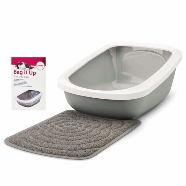 Deluxe Sparpack Katzentoilette mit Rand ASEO JUMBO + Vorlegematte + Beutel