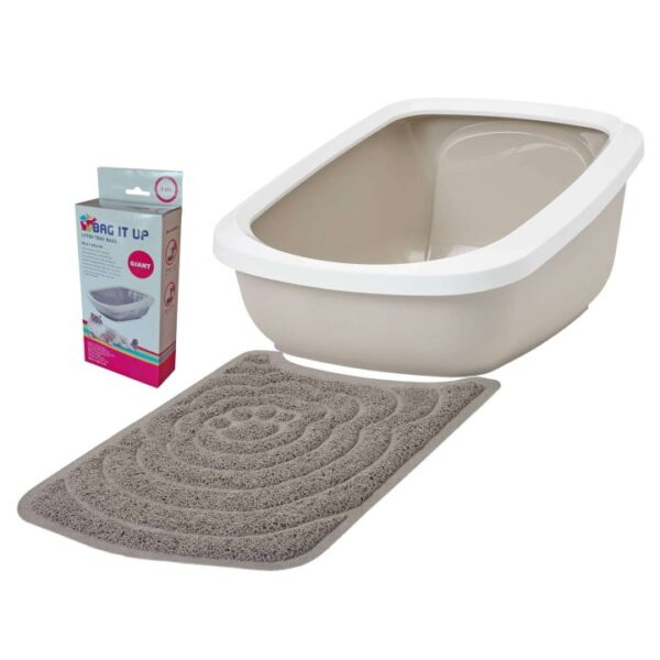 Deluxe Sparpaket Katzentoilette ASEO JUMBO weiss-beige + Vorlegematte + Beutel