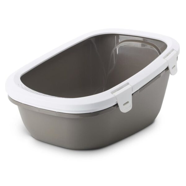 Katzentoilette Katzenklo Schalentoilette SIMBA mit extra hohem Rand und Siebeinsatz warmgrey-weiss