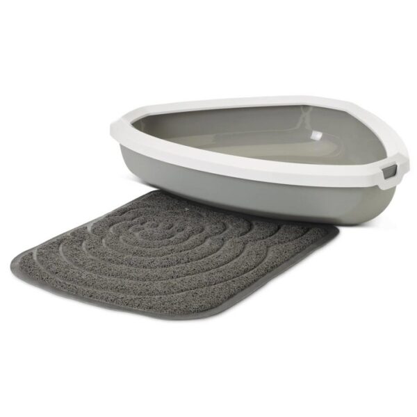 Sparpack Katzentoilette Ecktoilette Schalentoilette mit Rand grau-weiss inkl. Streumatte