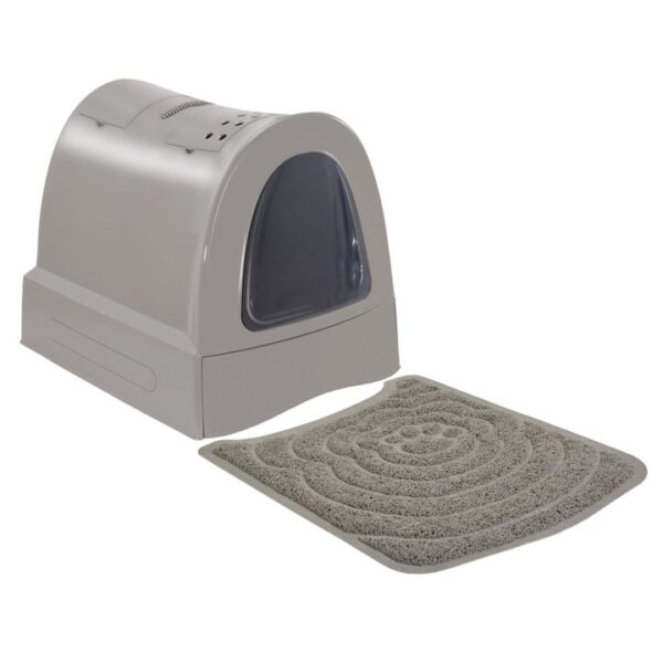 Sparpack Katzentoilette mit Schublade Tragegriff Staufach braun + Vorlegematte