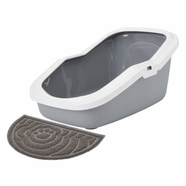 Sparpaket Katzentoilette ASEO grau-weiss für kleine und mittlere Katzenrassen + Vorlegematte