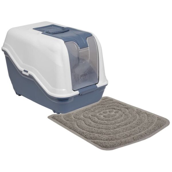 Sparpaket XXL Katzentoilette Haubentoilette NETTA MAXI weiss-blau mit großer Vorlegematte