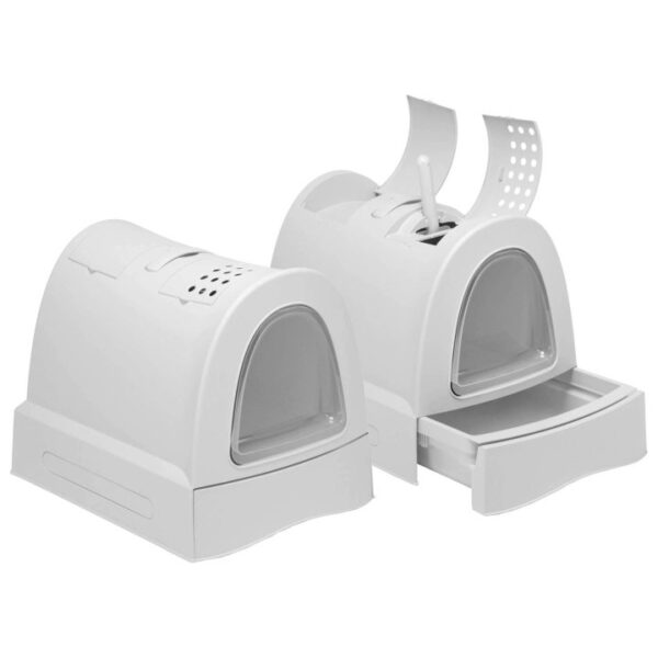 2er Sparpack Katzentoilette Haubentoilette mit Schublade Tragegriff Staufach Kohlefilter Hellgrau (34,99 € pro 1 Stück)