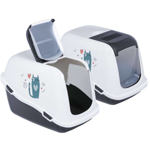 2er Sparpack Katzentoilette Katzenklo Haubentoilette mit großer Klappe und Dekor weiss-dunkelgrau... (22,49 € pro 1 Stück)