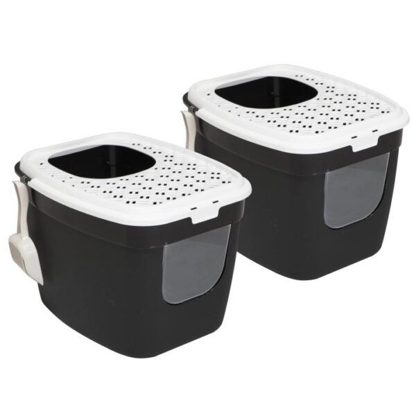 2er Sparpack Katzentoilette Katzenklo mit Einstieg vorne und oben Schwarz-Weiß (32,49 € pro 1 Stück)