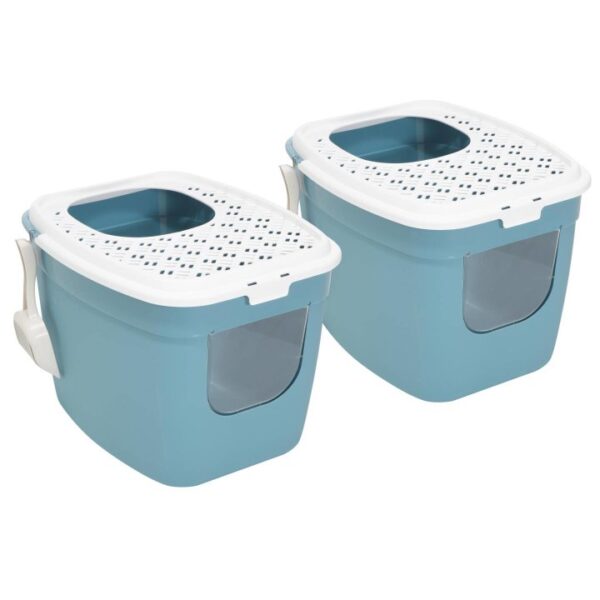 2er Sparpack Katzentoilette Katzenklo mit Einstieg vorne und oben Türkis-Weiß (32,49 € pro 1 Stück)