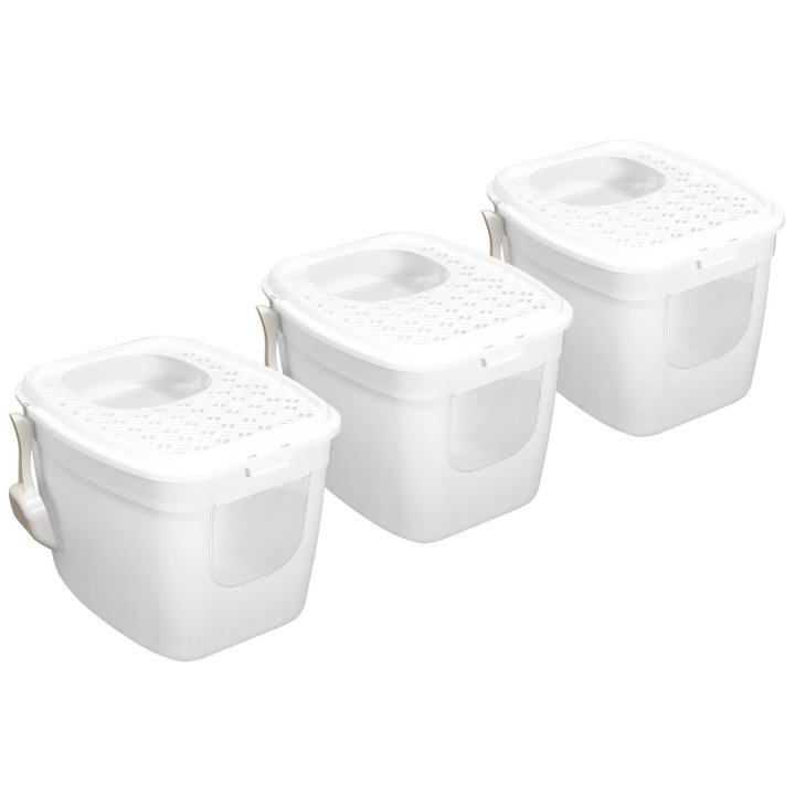 3er sparpack katzentoilette katzenklo mit einstieg vorne und oben 54 x 44 x 41 cm weiss