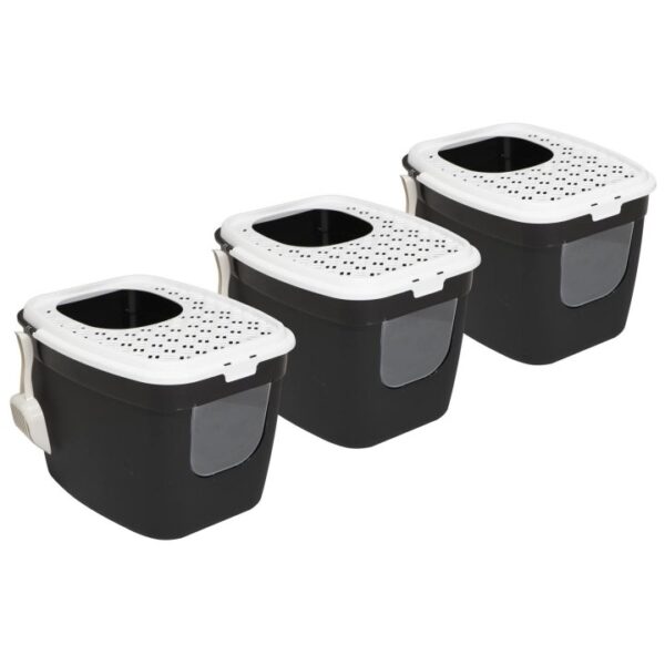 3er Sparpack Katzentoilette Katzenklo mit Einstieg vorne und oben Schwarz-Weiß (28,33 € pro 1 Stück)