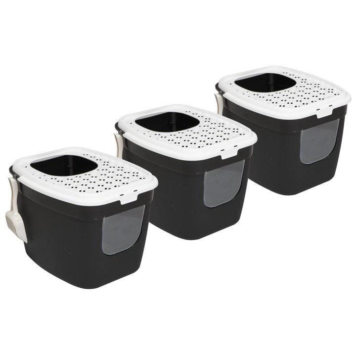 3er sparpack katzentoilette katzenklo mit einstieg vorne und oben schwarz weiss