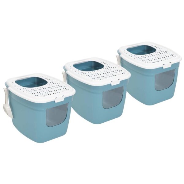 3er Sparpack Katzentoilette Katzenklo mit Einstieg vorne und oben Türkis-Weiss (28,33 € pro 1 Stück)