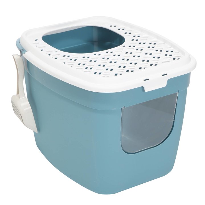 b ware katzentoilette katzenklo mit einstieg vorne und oben 54 x 44 x 41 cm tuerkis weiss