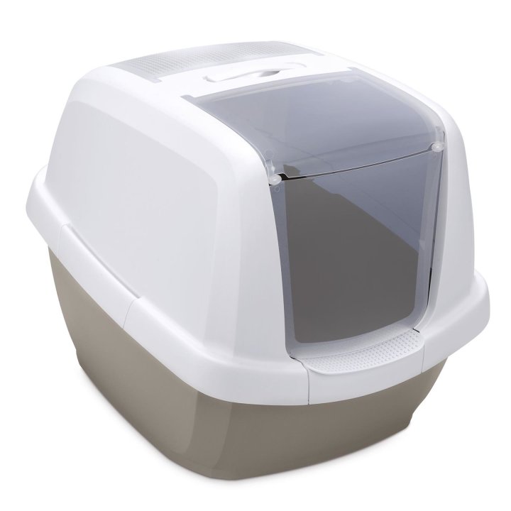 katzentoilette katzenklo haubentoilette mit aufstellbarer schwingtuer weiss grau 65 x 475 x 47 cm