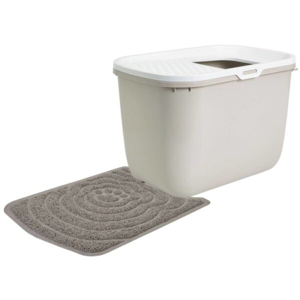 Sparpack Katzentoilette HOP IN mit Einstieg von oben 58 x 38,5 x 39,5 cm Beige mit Vorlegematte